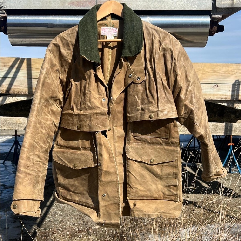 Men's Brown Waxed Jacket with Green Collar